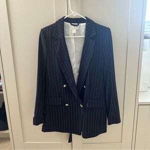 Navy blue oversized striped blazer